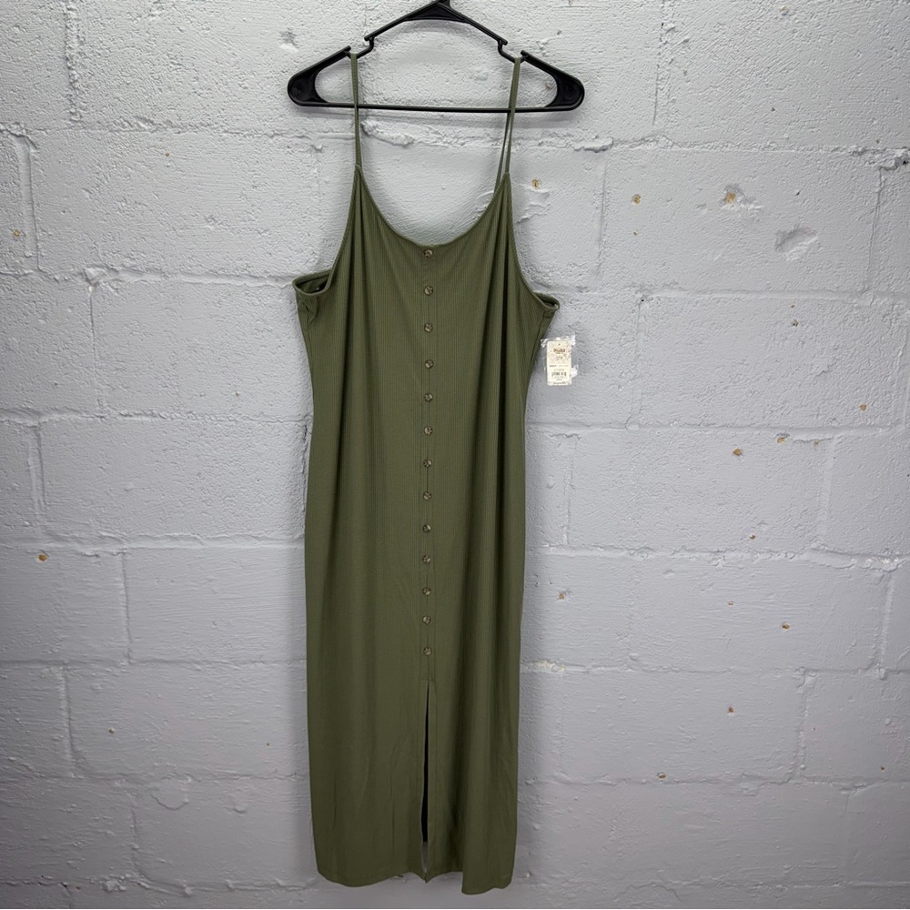 MUDD Button Down Sleeveless Basic Ribbed Front Slit Black Midi Dress XXL New